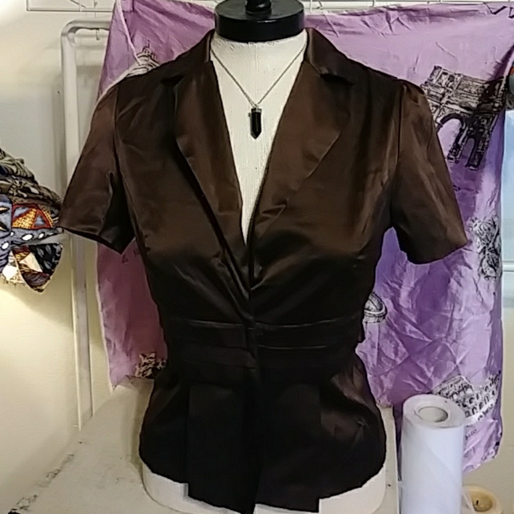 SPICE Womens Brown Top Shirt 2 button Blouse b2 Career